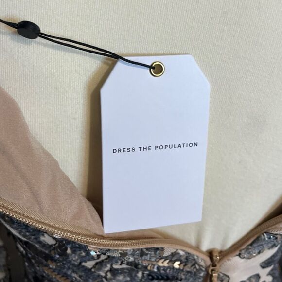 Dress the Population Emmalyn Dress Nude Silver Foliage Floral Print NWD US XS - Picture 10 of 13